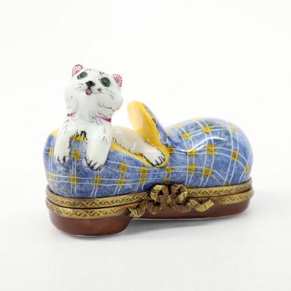 Picture of White Cat In Slipper Trinket Box By Perry Vieille