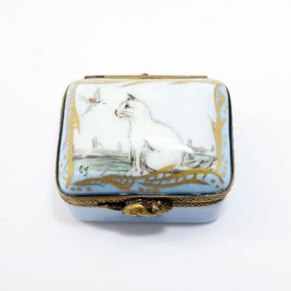 Picture of Vintage White Cat Watching Bird Limoges Trinket Box