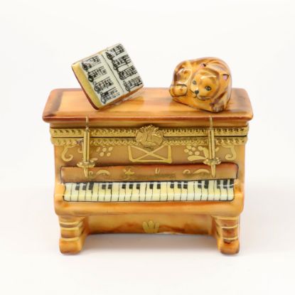 Picture of Cat & Sheet Music On Upright Piano With Ballet Scenes Limoges Trinket Box By Rochard