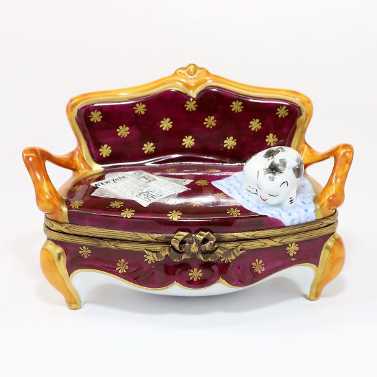 Picture of Large Cat On Sofa With Newspaper Limoges Trinket Box By Rochard