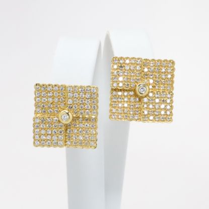 Picture of 14k Yellow Gold Square Lever Back Statement Earrings with Pavé Set Diamonds