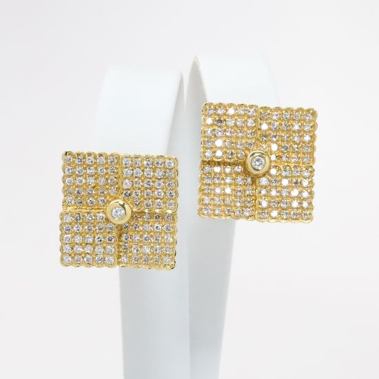 Picture of 14k Yellow Gold Square Lever Back Statement Earrings with Pavé Set Diamonds