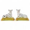 Picture of Pair of Staffordshire Inspired Ceramic Leopards on Green & Gold Pillows