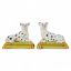 Picture of Pair of Staffordshire Inspired Ceramic Leopards on Green & Gold Pillows