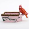 Picture of Pink Floral Ceramic & Bronze Rectangular Tray with Perched Bird on Rim