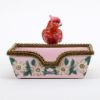 Picture of Pink Floral Ceramic & Bronze Rectangular Tray with Perched Bird on Rim