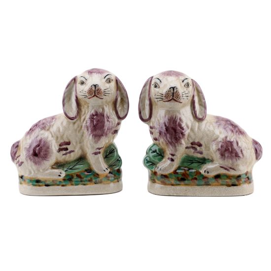 Picture of Pair of Staffordshire Inspired Purple & Brown Rabbit Figurines