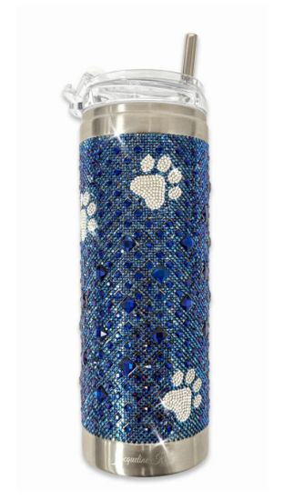 Picture of Jaqueline Kent 'Diamonds in the Ruff Collection' Navy Crystal Tumbler with Silver Paw Prints	