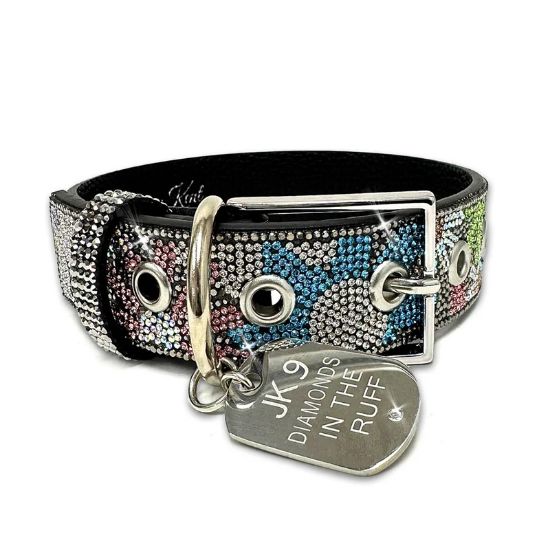 Picture of Jacqueline Kent 'Diamonds in the Ruff' Medium Hematite Bejeweled Flower Power Dog Collar