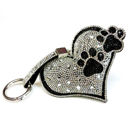 Picture of Jacqueline Kent 'Diamonds in the Ruff' Silver Bejeweled Purse Charm with Black Paw Prints