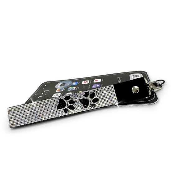 Picture of Jacqueline Kent Bejeweled 'Diamonds in the Ruff' Phone Lanyard in AB Crystal with Black Paw Prints