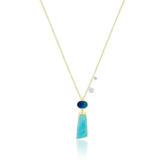 Picture of 14kt Yellow Gold Amazonite & Opal Diamond Necklace