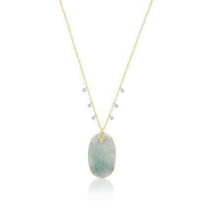 Picture of Burma Green Jade Necklace in 14kt Yellow Gold and Diamonds