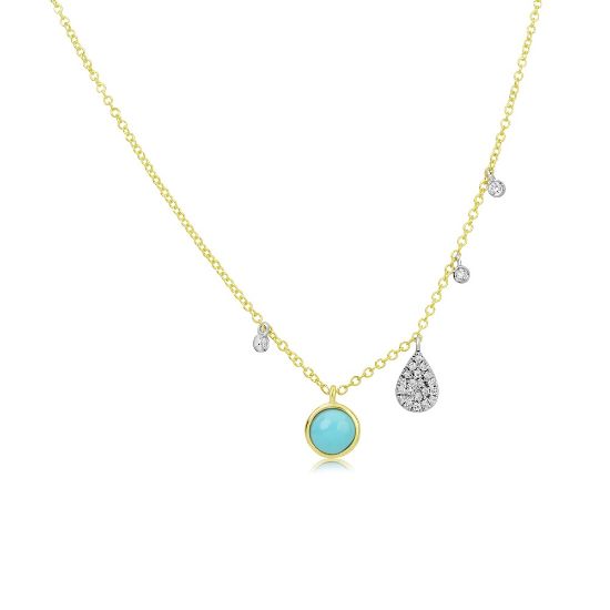 Picture of 14k Yellow Gold, Dainty Turquoise and Diamond Necklace