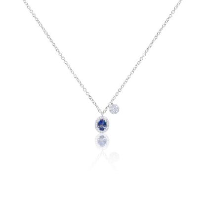 Picture of White Gold, Dainty Blue Sapphire and Diamond Necklace