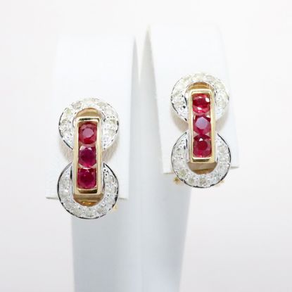 Picture of 14k Two Tone Gold Ruby & Diamond Earrings 