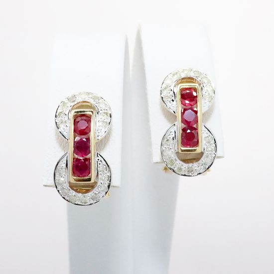 Picture of 14k Two Tone Gold Ruby & Diamond Earrings 