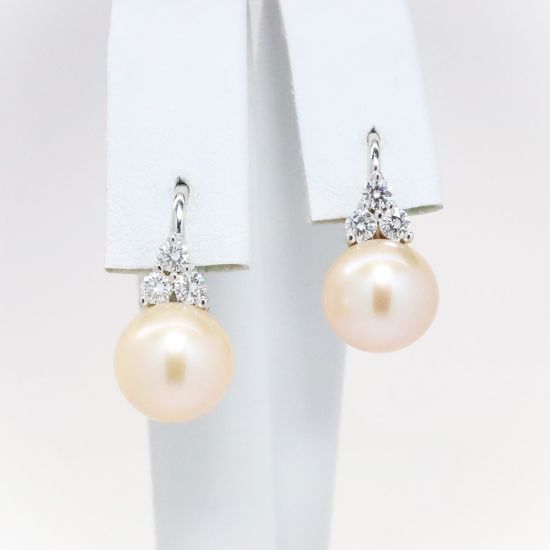 Picture of 18k White Gold Cultured Pearl & Diamond Earrings  