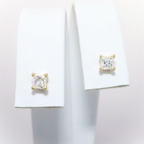 Picture of 14k Yellow Gold & Square Brilliant Cut Diamond Solitaire Studs 