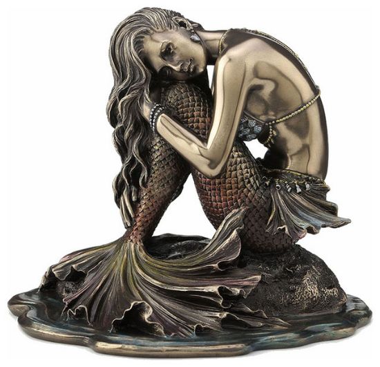 Picture of Mermaid Sitting on a Rock Cold Cast Bronze Figurine