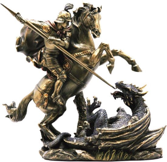 Picture of Saint George on Horseback Slaying the Dragon Cold Cast Bronze Figurine