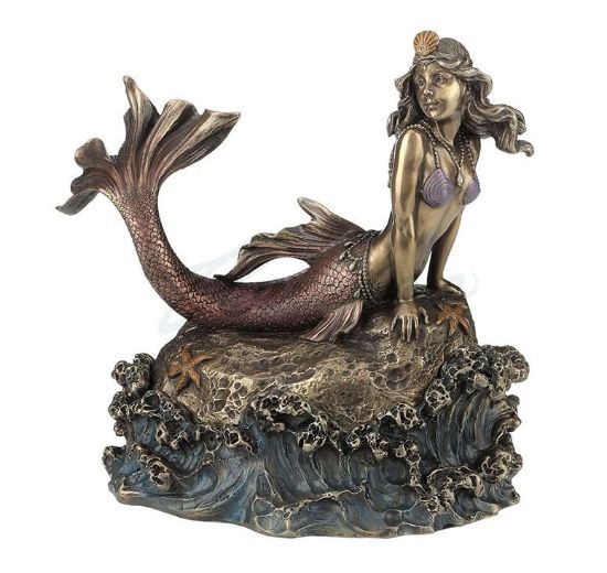 Picture of Mermaid Laying on Rock Cold Cast Bronze Figurine