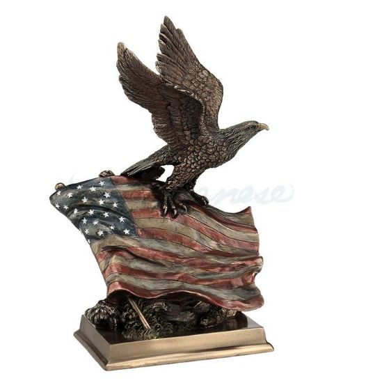 Picture of 'American Pride' Bald Eagle with Flag Cold Cast Bronze Figurine