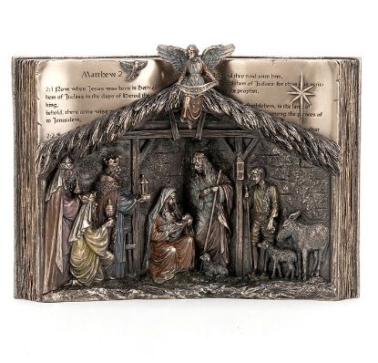 Picture of Holy Bible Book Shaped Nativity Set Cold Cast Bronze 