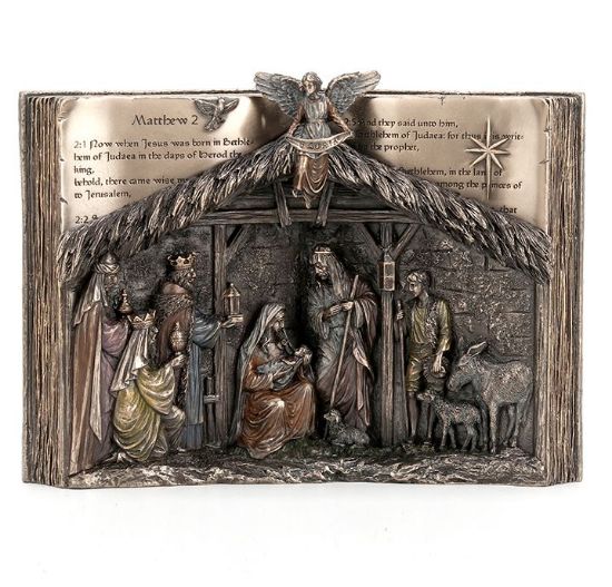 Picture of Holy Bible Book Shaped Nativity Set Cold Cast Bronze 