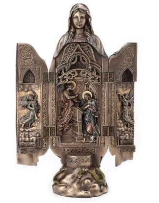 Picture of Lady of Grace Polyptych Cold Cast Bronze Sculpture with Annunciation Inside 