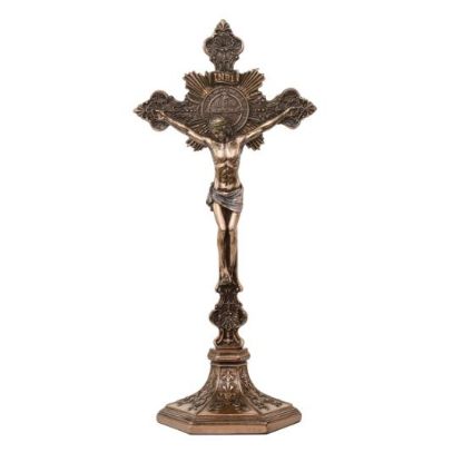 Picture of Saint Benedict Cold Cast Bronze Wall Hanging Crucifix with Optional Stand