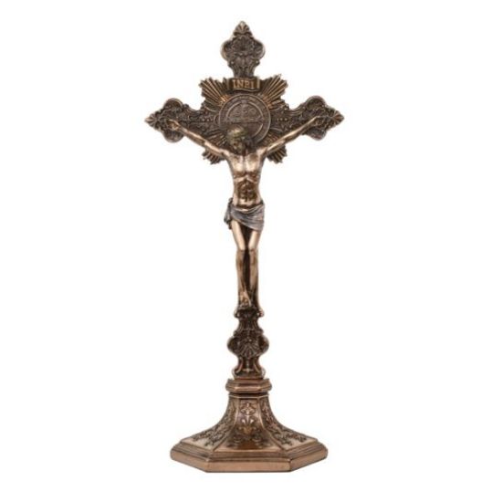 Picture of Saint Benedict Cold Cast Bronze Wall Hanging Crucifix with Optional Stand