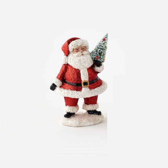 Picture of Resin Glittered Santa Figurine Carrying Small Christmas Tree