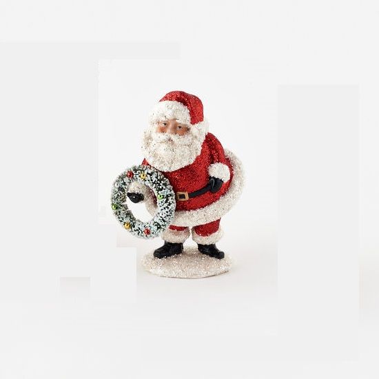 Picture of Resin Glittered Santa Figurine Carrying Christmas Wreath