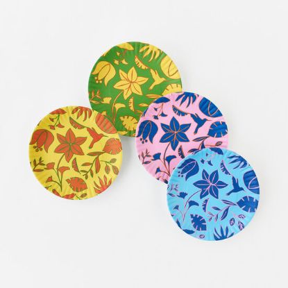 Picture of Set of Four Assorted Melamine 'Paper' Plates with Tropical Flower Motifs