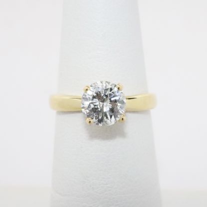 Picture of 14k Yellow Gold & Round Brilliant Cut Diamond Solitaire Engagement Ring with Undermounted Diamond Halo