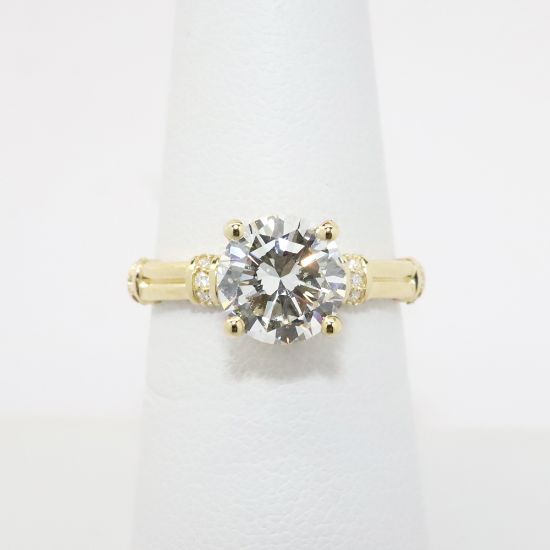 Picture of 14k Yellow Gold & GIA Certified Round Brilliant Cut Diamond Engagement Ring with Diamond Accented Band