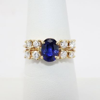 Picture of 14k Yellow Gold & Oval Cut Blue Sapphire Ring with Diamond Accents