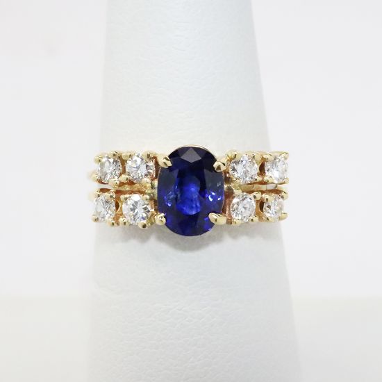 Picture of 14k Yellow Gold & Oval Cut Blue Sapphire Ring with Diamond Accents