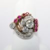 Picture of Early 20th Century 14k Rose & White Gold, Old European Cut Diamond & Synthetic Ruby Cocktail Ring 