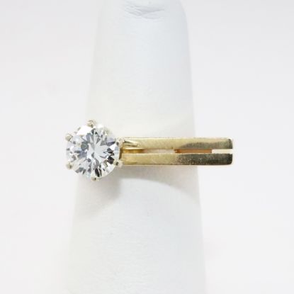 Picture of 14k Yellow Gold Squared Modernist Ring with Offset Diamond Solitaire