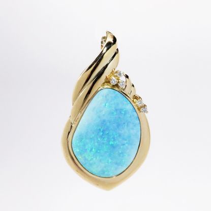 Picture of 14k Yellow Gold & Freeform Boulder Opal Enhancer Pendant with Diamond Accents