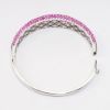 Picture of 18k White Gold & Pavé Set Pink Sapphire Hinged Bangle Bracelet with Inlaid Diamond Flowers by Roberto Coin