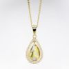 Picture of 14k Yellow Gold Necklace with Gold in Quartz Teardrop Pendant with Diamond Halo