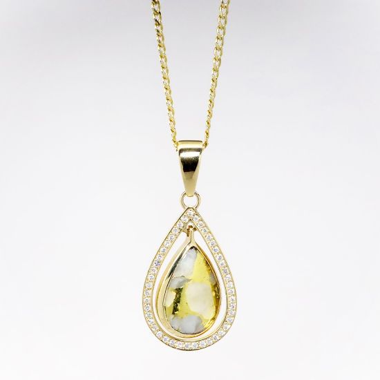 Picture of 14k Yellow Gold Necklace with Gold in Quartz Teardrop Pendant with Diamond Halo