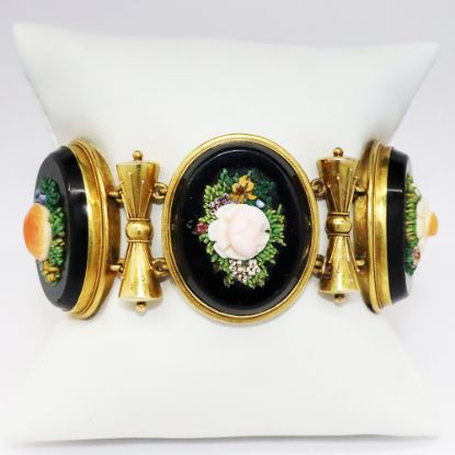 Picture of Antique 18k Yellow Gold & 3-Dimensional Micro Mosaic Grand Tour Bracelet with Carved Shell Flowers