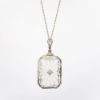 Picture of Antique Art Deco White Gold Necklace with White Gold Filigree, Camphor Glass & Diamond Pendant