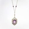 Picture of Antique Art Deco Era 14k White Gold Filigree & Intaglio Carved Amethyst Necklace with Seed Pearl Accents