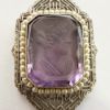 Picture of Antique Art Deco Era 14k White Gold Filigree & Intaglio Carved Amethyst Necklace with Seed Pearl Accents