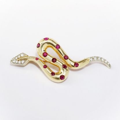 Picture of Vintage 14k Gold, Ruby & Diamond Snake Brooch/Pendant